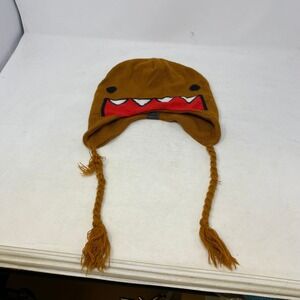 Domo Kun Brown Knit Laplander Beanie Hat with Ear Flaps and Braided Tassels 2010